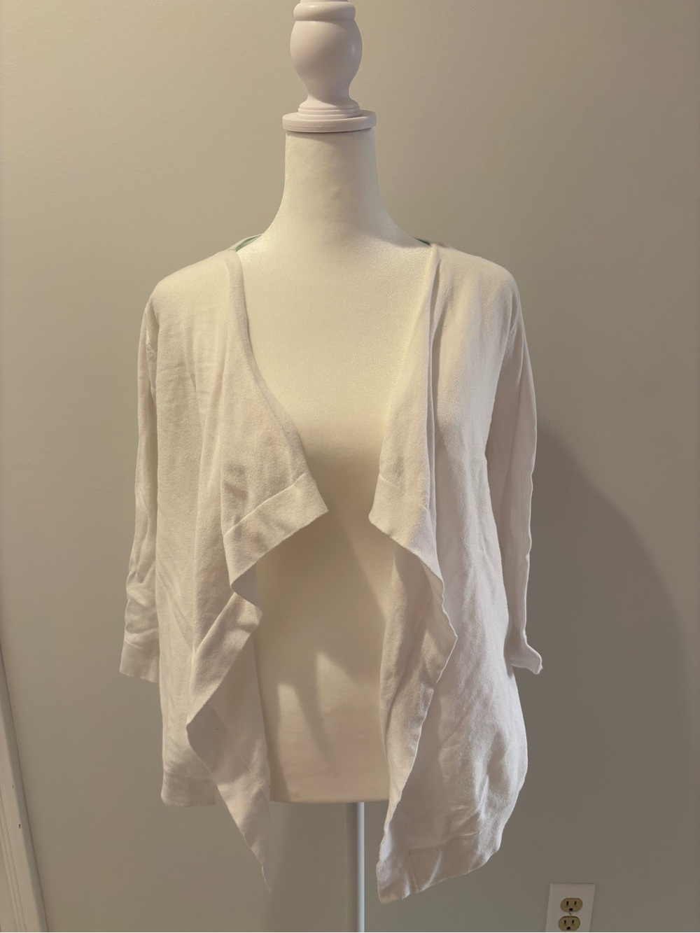 Open-Front Cream Draped Cardigan Sweater